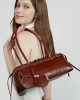 Genuine Leather Niche Retro Motorcycle Style, Cool Belt Decorated Handbag, New Single Shoulder Underarm Sausage Baguette Bag