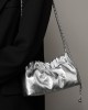 2025 popular underarm bag, high-end cloud-shaped pleated bag for women, top-grain cowhide shoulder crossbody bag with gold ball chain