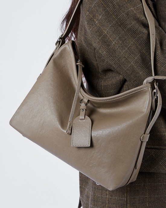 Lazy-style genuine leather women's bag, top-layer vegetable-tanned cowhide tote, large-capacity shoulder bag, simple and versatile crossbody bag