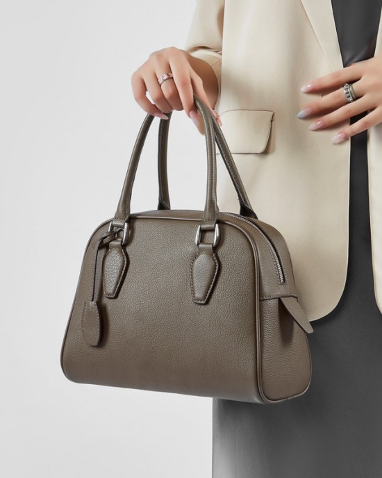 New top-grain cowhide minimalist Boston bowling ball, high-end leather women's bags, large-capacity handbags, pillow bags.