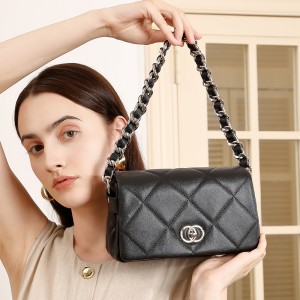2025 summer new genuine leather women's bags, caviar pattern, Chanel-style diamond-patterned chain shoulder and crossbody bags, fashionable and versatile