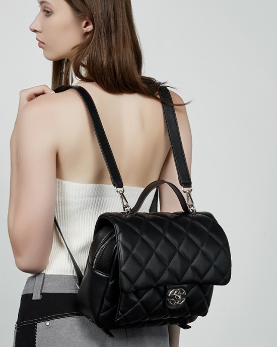 New Genuine Leather Chanel-Style High-End Diamond-Patterned Backpack for Women, Large Capacity, Exquisite, Versatile Travel Backpack for Commuters