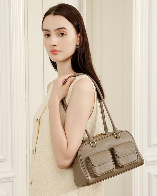 Niche design vintage leather underarm bags, 2025 new bowling bags, Boston underarm bags, single-shoulder women's bags