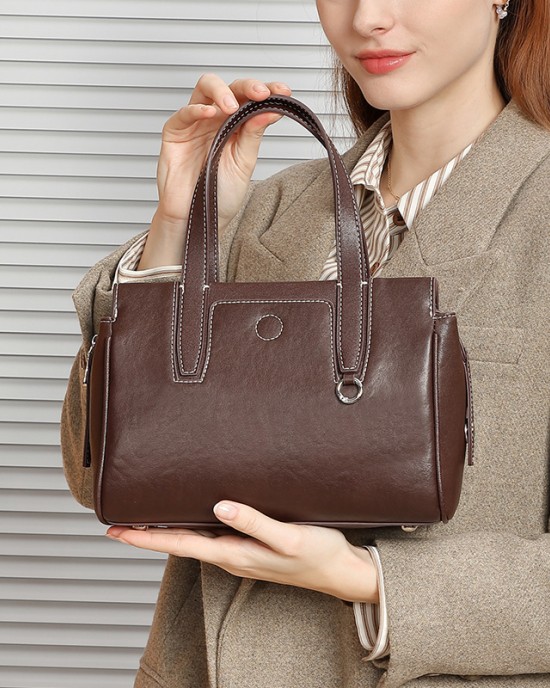 Cowhide Women's Spring/Summer New Retro Commuter Single Shoulder Crossbody Bags, Vegetable Basket Bags, Genuine Leather Handbags