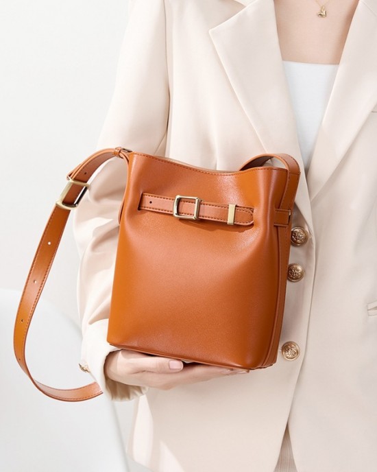 Vintage leather women's shoulder bag, luxury bucket bag, vintage top-grain cowhide crossbody bag