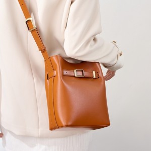 Vintage leather women's shoulder bag, luxury bucket bag, vintage top-grain cowhide crossbody bag