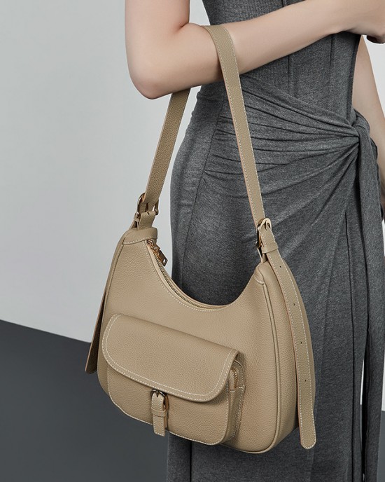 New top-grain cowhide underarm tote bag for women, large-capacity saddle bag, genuine leather shoulder bag for women, suitable for work commuting