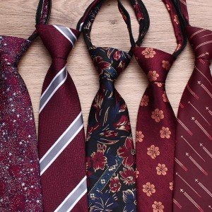 Lei'er lazy zipper tie, men's casual wedding tie, burgundy, easy-pull tie, factory in stock and wholesale.