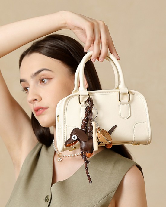 2025 new genuine leather Boston bag, versatile commuter bowling bag, niche crossbody bag