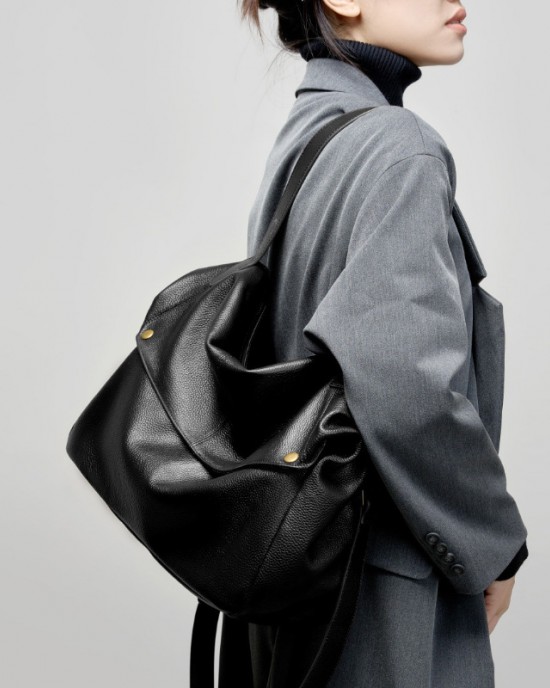 2025 winter new large-capacity genuine leather shoulder bag, European and American style soft leather tote bag, simple casual women's bag