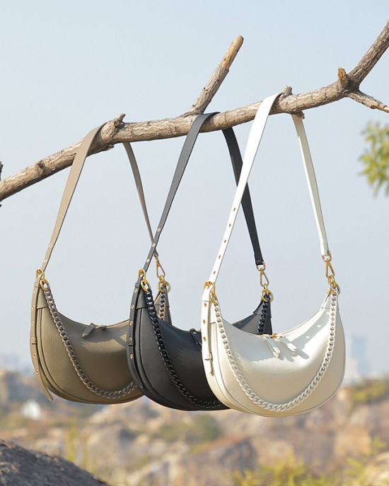 Genuine leather underarm bag, 2025 new dumpling bag, fashionable shoulder bag, high-end chain bag, trendy women's bag