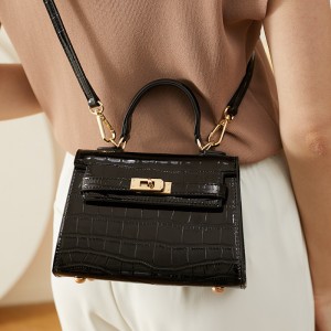 2025 Spring/Summer new women's bags, lightweight crossbody handbags, crocodile-patterned Kelly bags, small cowhide bags