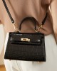 2025 Spring/Summer new women's bags, lightweight crossbody handbags, crocodile-patterned Kelly bags, small cowhide bags
