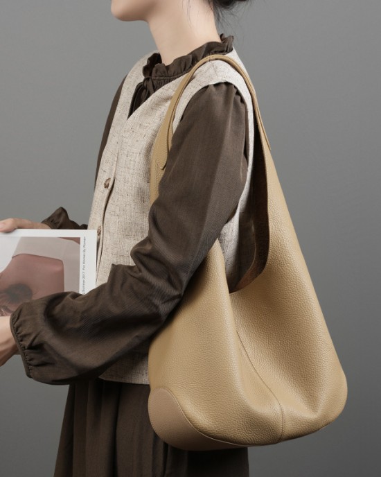 New Korean Internet-Famous Women's Bag, Large-Capacity First-Grain Leather Tote Bag, Luxury Underarm Single-Shoulder Genuine Leather Bag