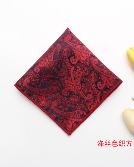 Burgundy paisley cashew pattern square bow tie gift set, two-piece men's business and fashionable wedding bow tie set.