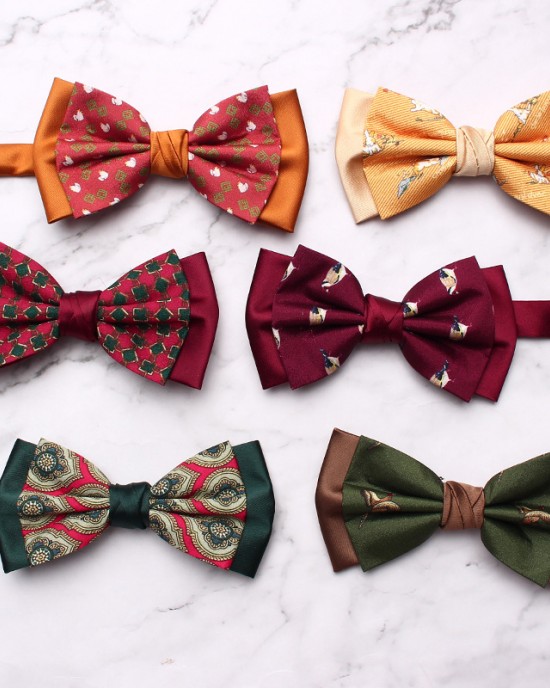 New double-stitched men's bow ties, trendy yarn-dyed jacquard suit accessories, and vintage bow ties, available for wholesale