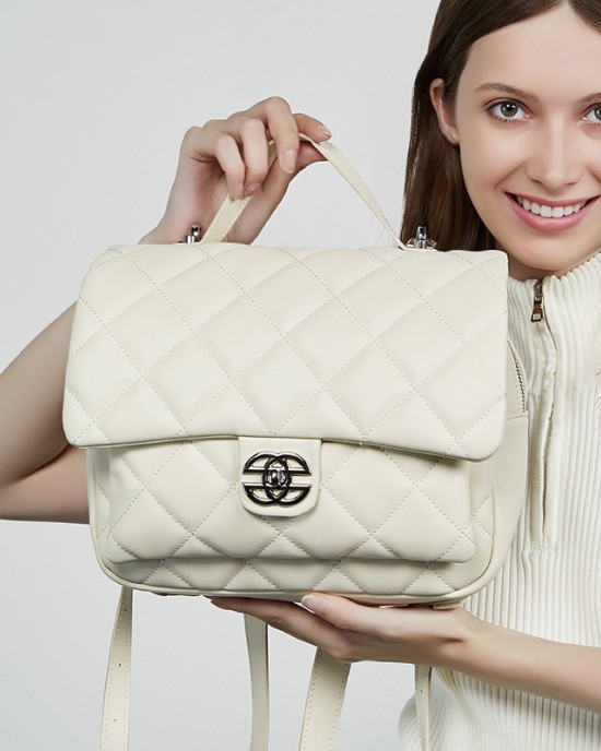 New Genuine Leather Chanel-Style High-End Diamond-Patterned Backpack for Women, Large Capacity, Exquisite, Versatile Travel Backpack for Commuters