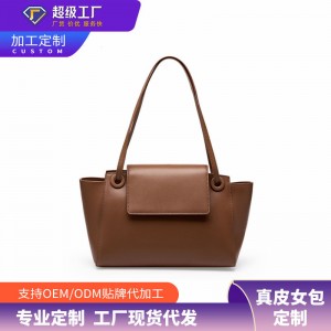 2025 new style genuine leather women's bag, bucket bag, luxury crossbody bag, versatile casual wide-band shoulder bag