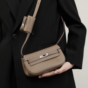 2025 new genuine leather Moove Kelly Tangyuan bag, two-in-one mini shoulder, crossbody, multifunctional saddle bag