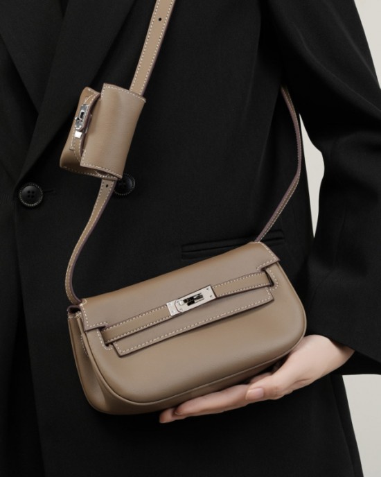 2025 new genuine leather Moove Kelly Tangyuan bag, two-in-one mini shoulder, crossbody, multifunctional saddle bag