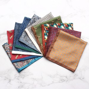 Various styles of polyester printed square handkerchiefs for casual suits and banquets. Shirt chest towels, handkerchiefs, and small squares in stock for wholesale.