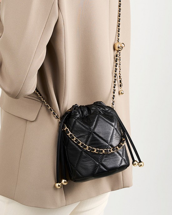 2025 new crossbody bucket bag premium versatile small chain genuine leather women's handbag