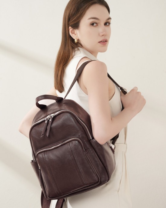 Top-grain vegetable-tanned cowhide European and American fashion backpack, large capacity, soft leather, multi-purpose women's backpack