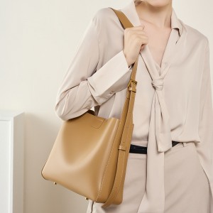 Genuine leather women's bag, 2025 new spring bucket bag, soft leather shoulder crossbody tote, large capacity commuter handbag