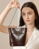 Waxed top-grain cowhide fashionable small luxury bag, 2025 new style, simple cell phone and coin bucket bag