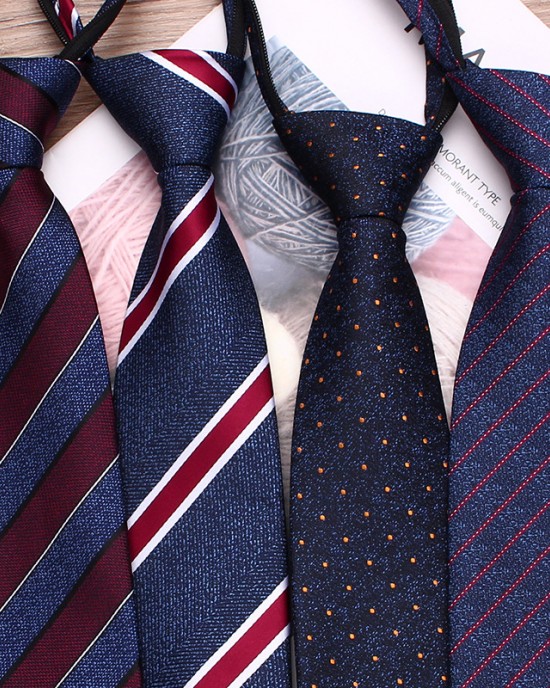 Blue business zipper ties, 8cm polyester casual jacquard casual tie, easy-pull tie manufacturers.