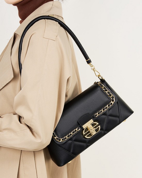 Order a niche new genuine leather women's bag, heavily embroidered baguette small square bag, chain bag, luxury crossbody underarm bag.