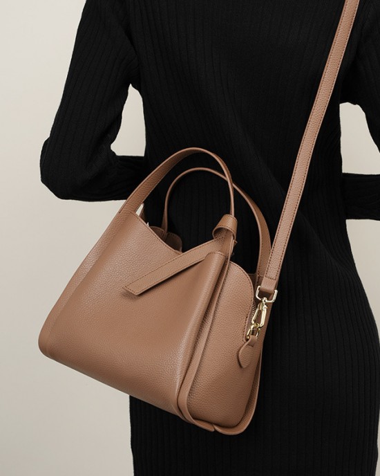 2025 new style genuine leather handbag, stylish crossbody bag for mother, cowhide bucket bag