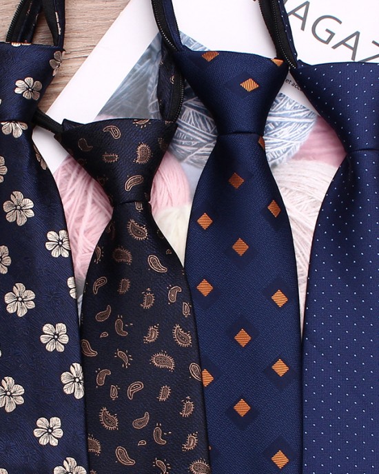 Blue business zipper ties, 8cm polyester casual jacquard casual tie, easy-pull tie manufacturers.