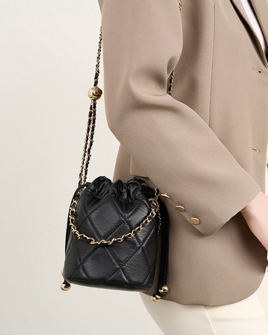 2025 new crossbody bucket bag premium versatile small chain genuine leather women's handbag