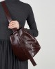 2025 New Lazy and Comfortable Pleated Top-Grain Cowhide Bucket Bag, New Spring and Summer High-End Genuine Leather Tote Bag