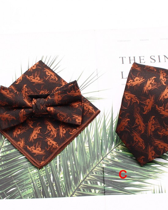 Lei'er men's tie sets, three-piece polyester striped tie, bow tie, and handkerchief set. Suit accessories manufacturers in stock