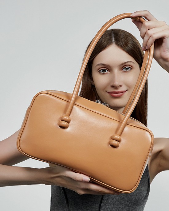 Genuine Leather Underarm Bag 2025 New Large Capacity Boston Women's Single Shoulder Bag Bowling Bag Golf bags