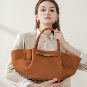 Stylish and simple large-capacity genuine leather tote bags, niche European and American solid-color wing bags, versatile commuter bags