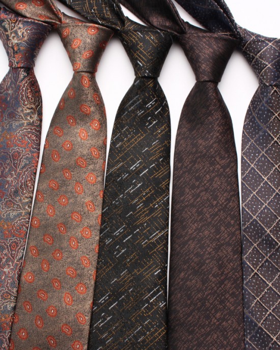 New brown series striped floral patterned men's retro business and fashionable polyester hand-tied ties, wholesale.