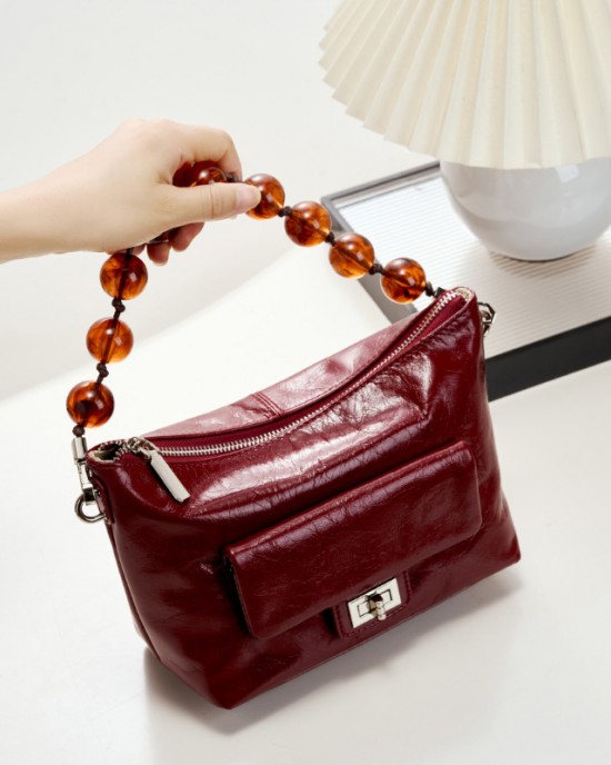 Fashionable women's bag, 2025 new style, popular top-grain cowhide commuter, simple and versatile shoulder bag with large capacity