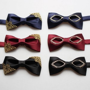 Men's formal suit, British-Korean style crew-cut bow tie, groom wedding, red, black, navy blue, metal bow tie