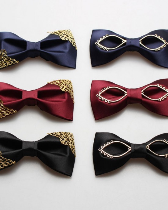 Men's formal suit, British-Korean style crew-cut bow tie, groom wedding, red, black, navy blue, metal bow tie