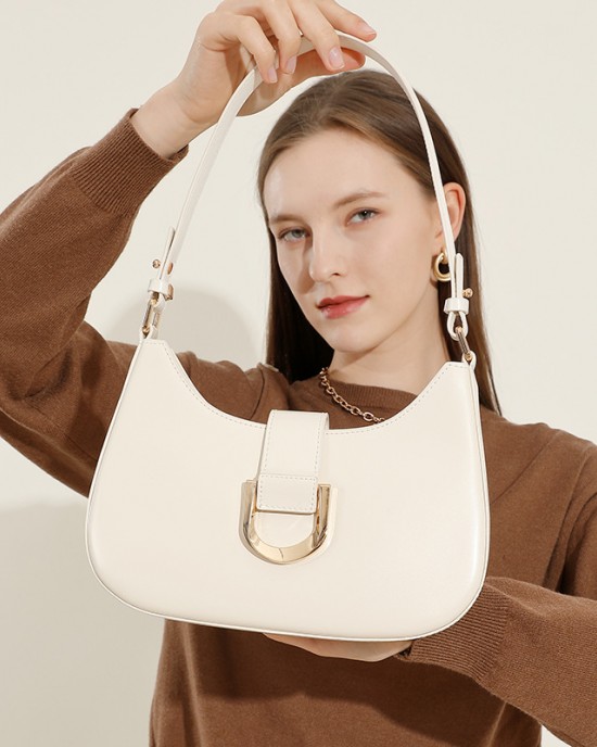 Niche Design, Luxury Cowhide Leather Baguette Bag for Women, 2025 Fashionable, Simple, Versatile Single-Shoulder Crossbody Bag