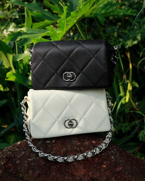 2025 summer new genuine leather women's bags, caviar pattern, Chanel-style diamond-patterned chain shoulder and crossbody bags, fashionable and versatile