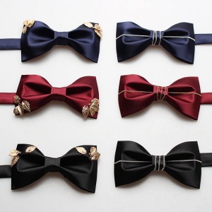 Men's formal suit, British-Korean style crew-cut bow tie, groom wedding, red, black, navy blue, metal bow tie