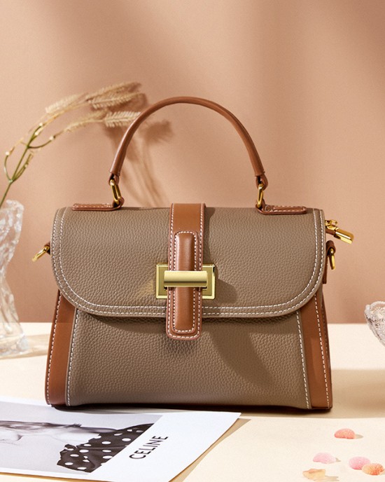 Top-grain cowhide bag, high-quality fashionable handbag, crossbody bag, niche light luxury shoulder bag, versatile genuine leather for women