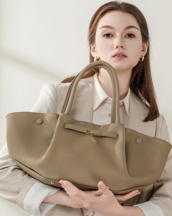 Stylish and simple large-capacity genuine leather tote bags, niche European and American solid-color wing bags, versatile commuter bags