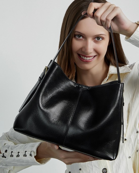 2025 new style top-grain vegetable-tanned leather tote bags for women, large-capacity commuter shoulder bags and crossbody bags