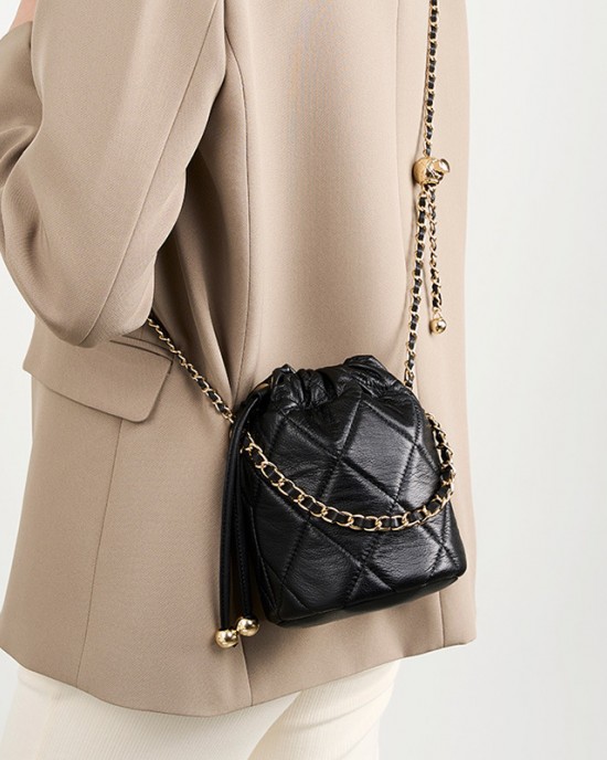 2025 new crossbody bucket bag premium versatile small chain genuine leather women's handbag