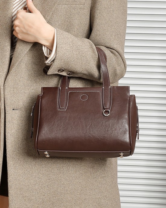 Cowhide Women's Spring/Summer New Retro Commuter Single Shoulder Crossbody Bags, Vegetable Basket Bags, Genuine Leather Handbags